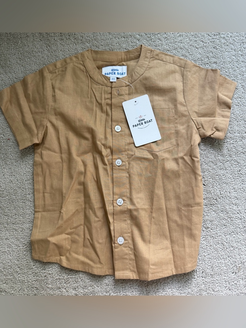 Kids' Short-Sleeve Button-Front Shirt in Tan